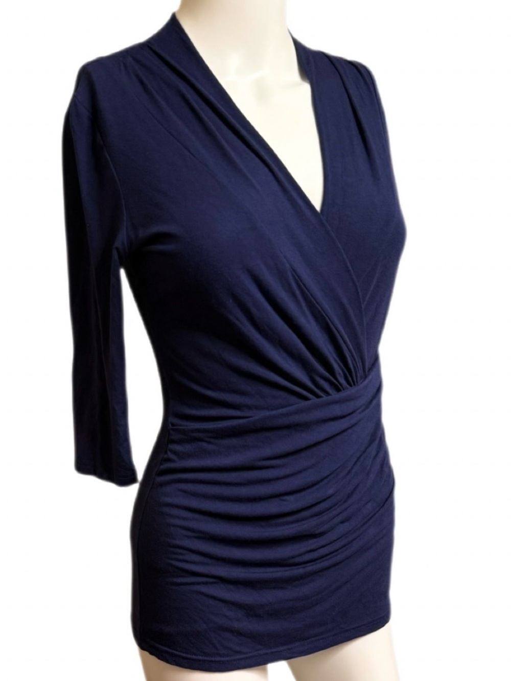 Navy V-Neck Blouse